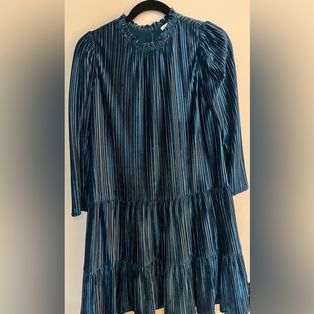 Shoshanna Teal Pleated Mini Dress